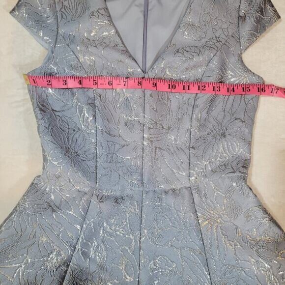 Halston Heritage Metallic Jacquard High/low Cocktail Dress In Silver Grey - 2 - Picture 6 of 10
